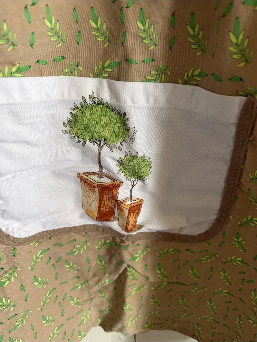Kitchen Apron with Potted Plant Pocket - Tan and Green